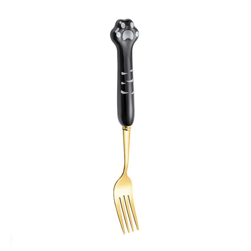 Stainless Steel Cute Cat Claw Ceramic Spoon and Fork by Love My Pet
