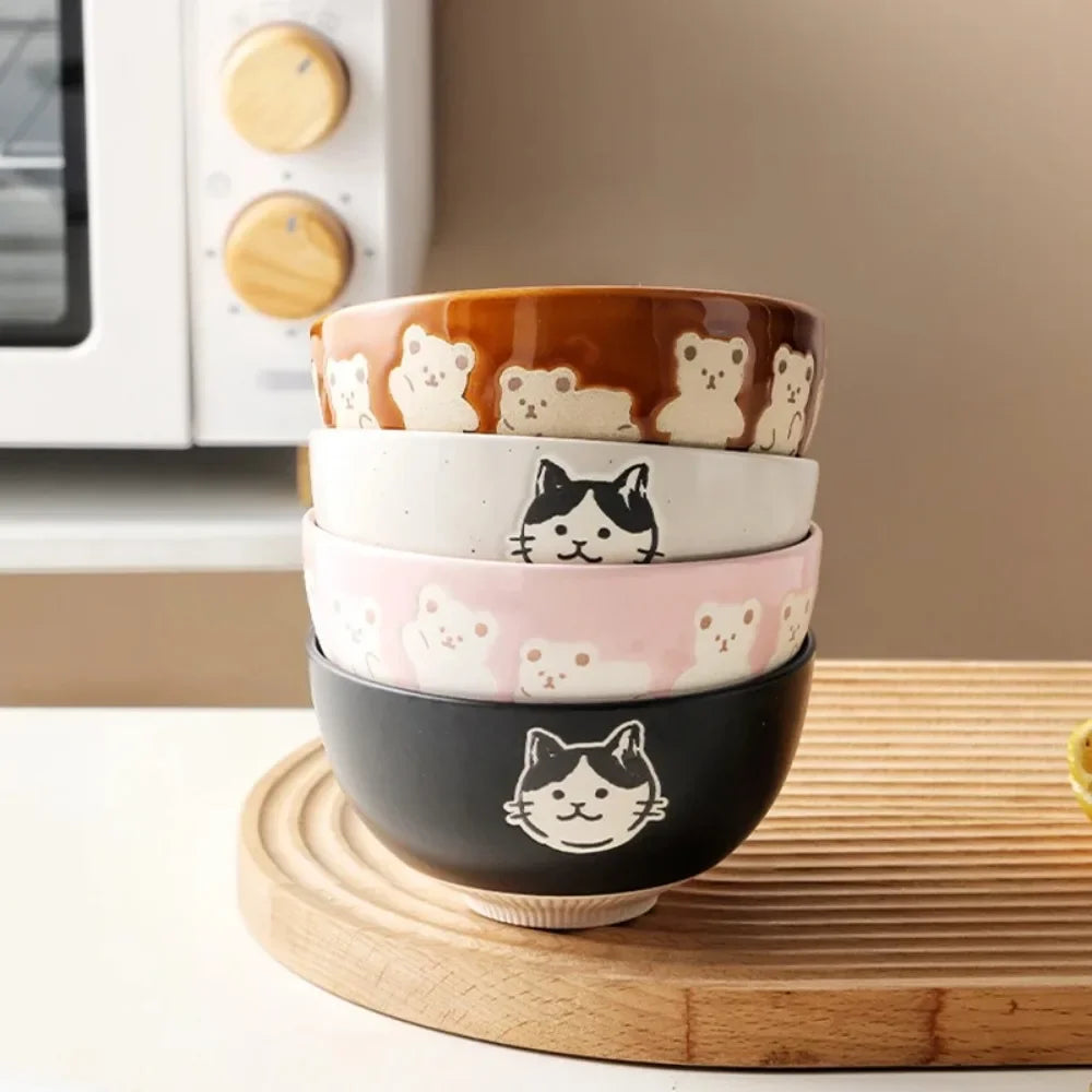 Hand-painted Stoneware Cat Face Ceramic Bowl by Love My Pet