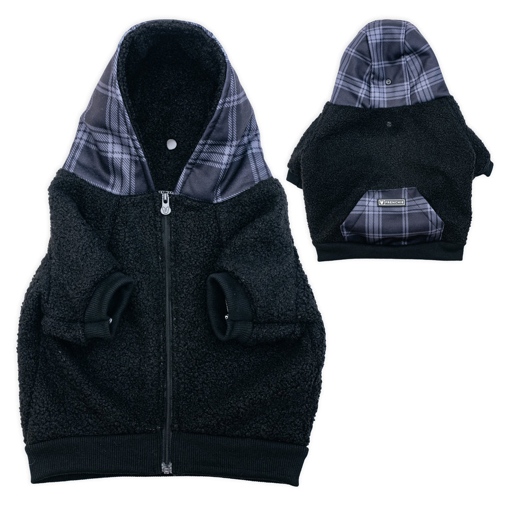 Frenchie Dog Hoodie - Black Plaid by Frenchie Bulldog