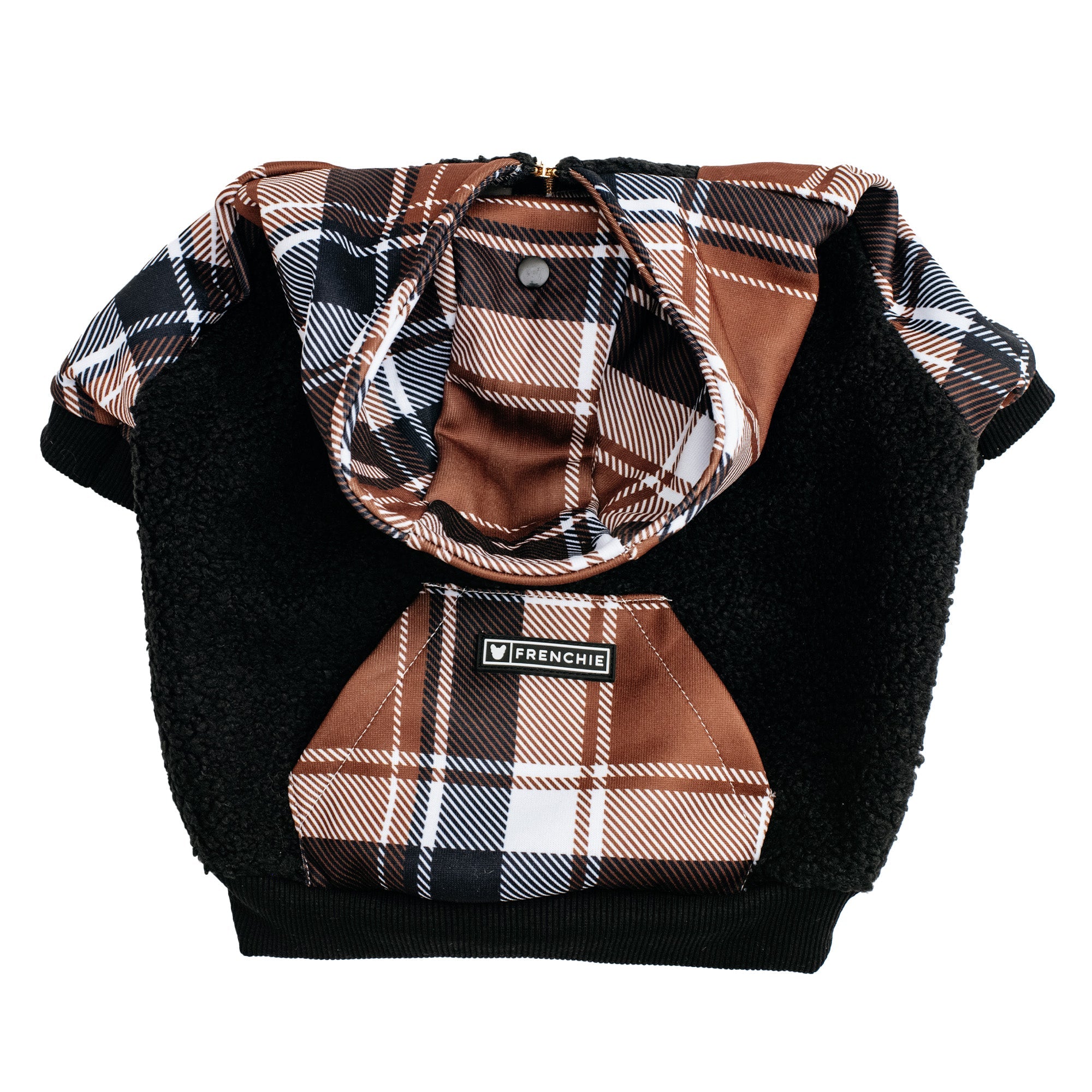 Frenchie Dog Hoodie - Cocoa Plaid by Frenchie Bulldog