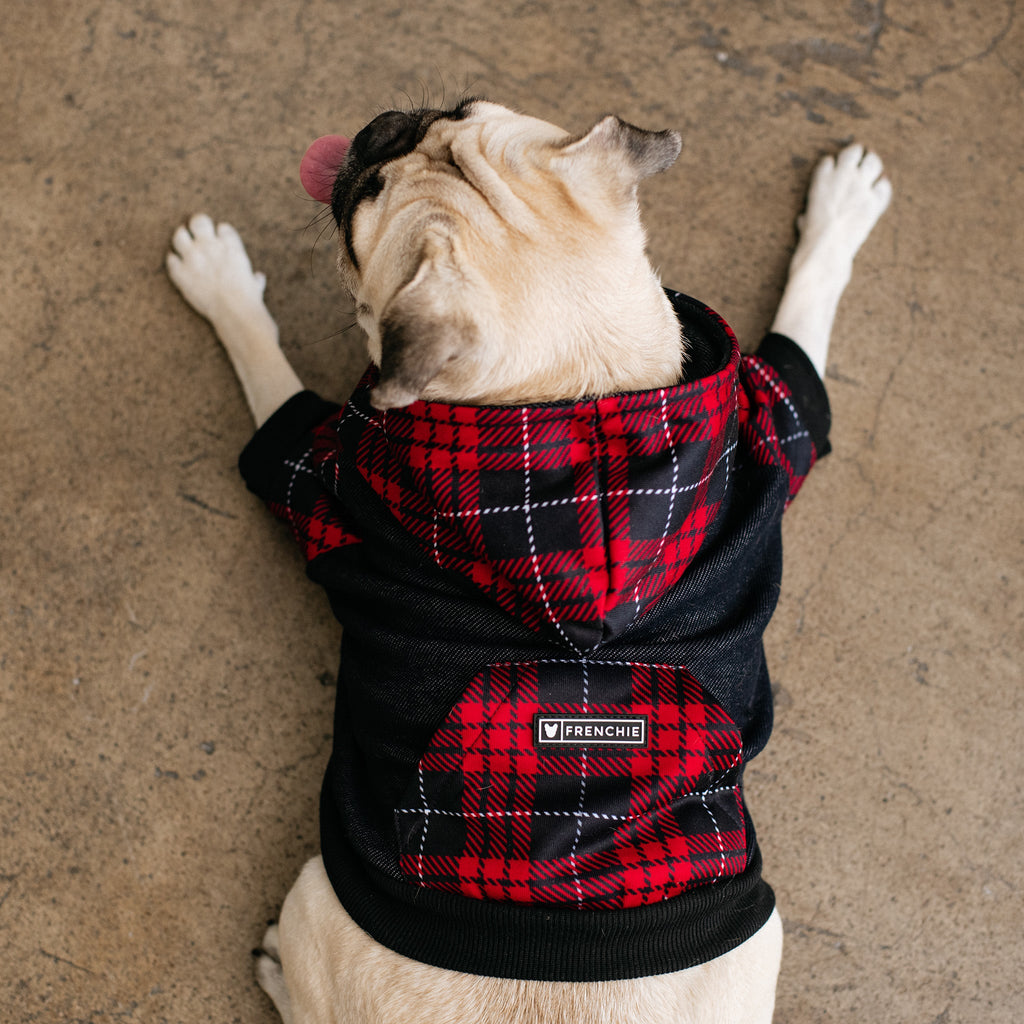 Frenchie Dog Hoodie - Red Tartan by Frenchie Bulldog