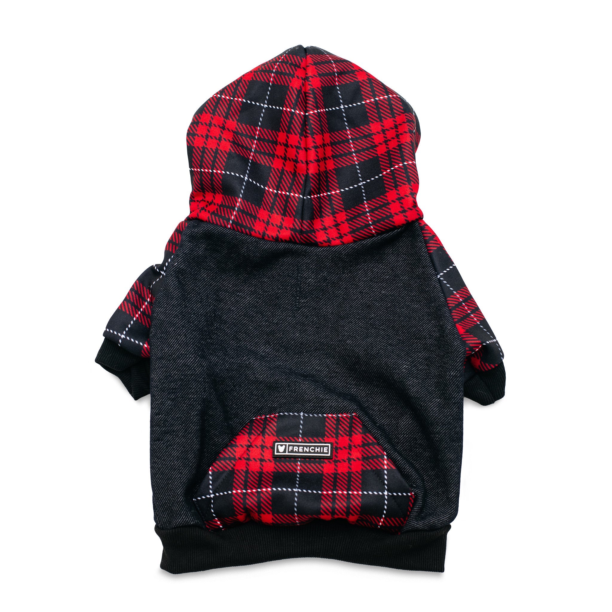 Frenchie Dog Hoodie - Red Tartan by Frenchie Bulldog