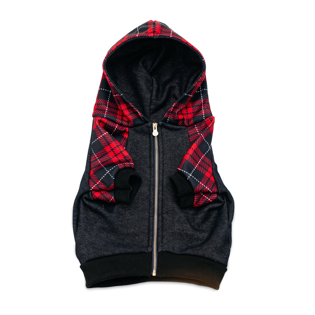 Frenchie Dog Hoodie - Red Tartan by Frenchie Bulldog