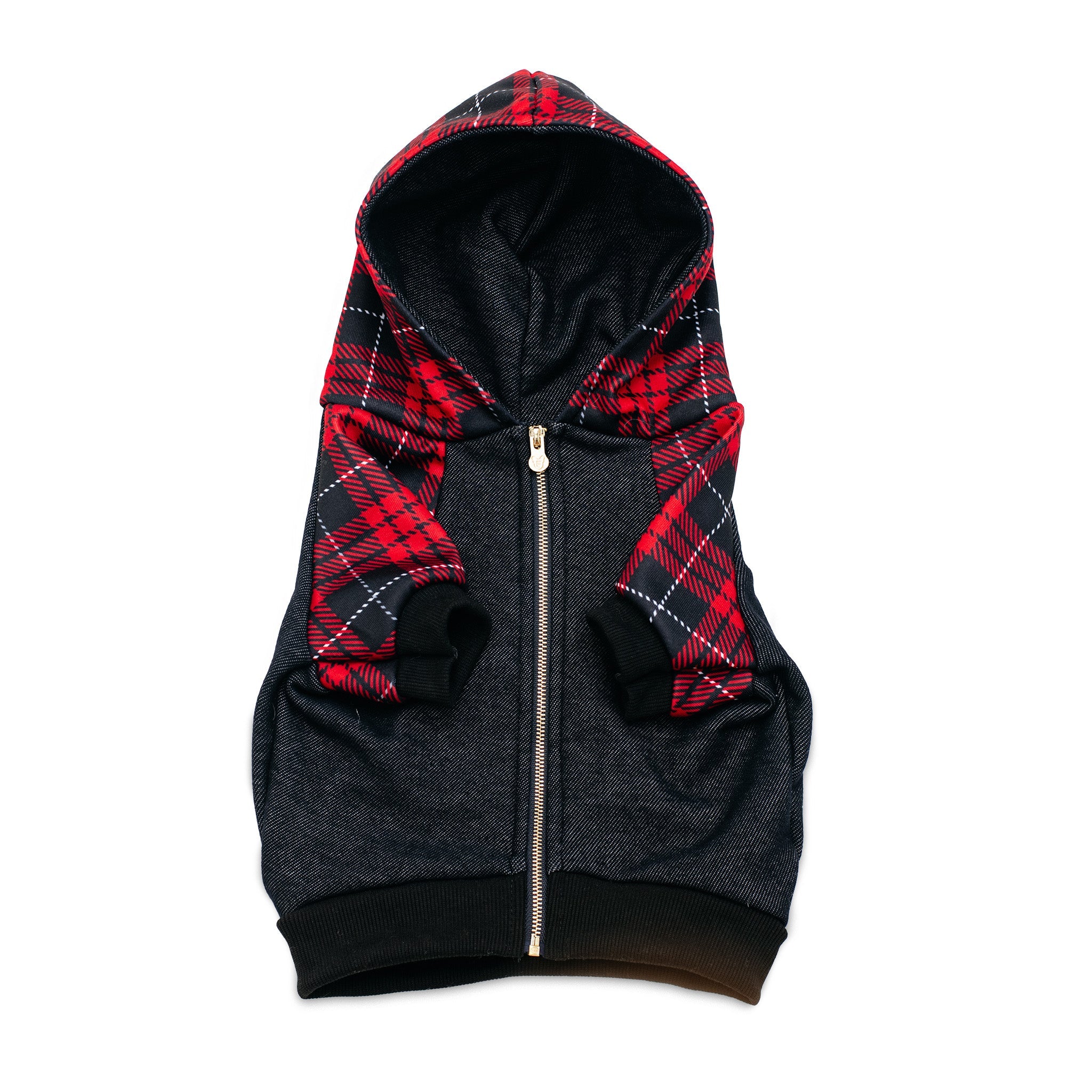 Frenchie Dog Hoodie - Red Tartan by Frenchie Bulldog