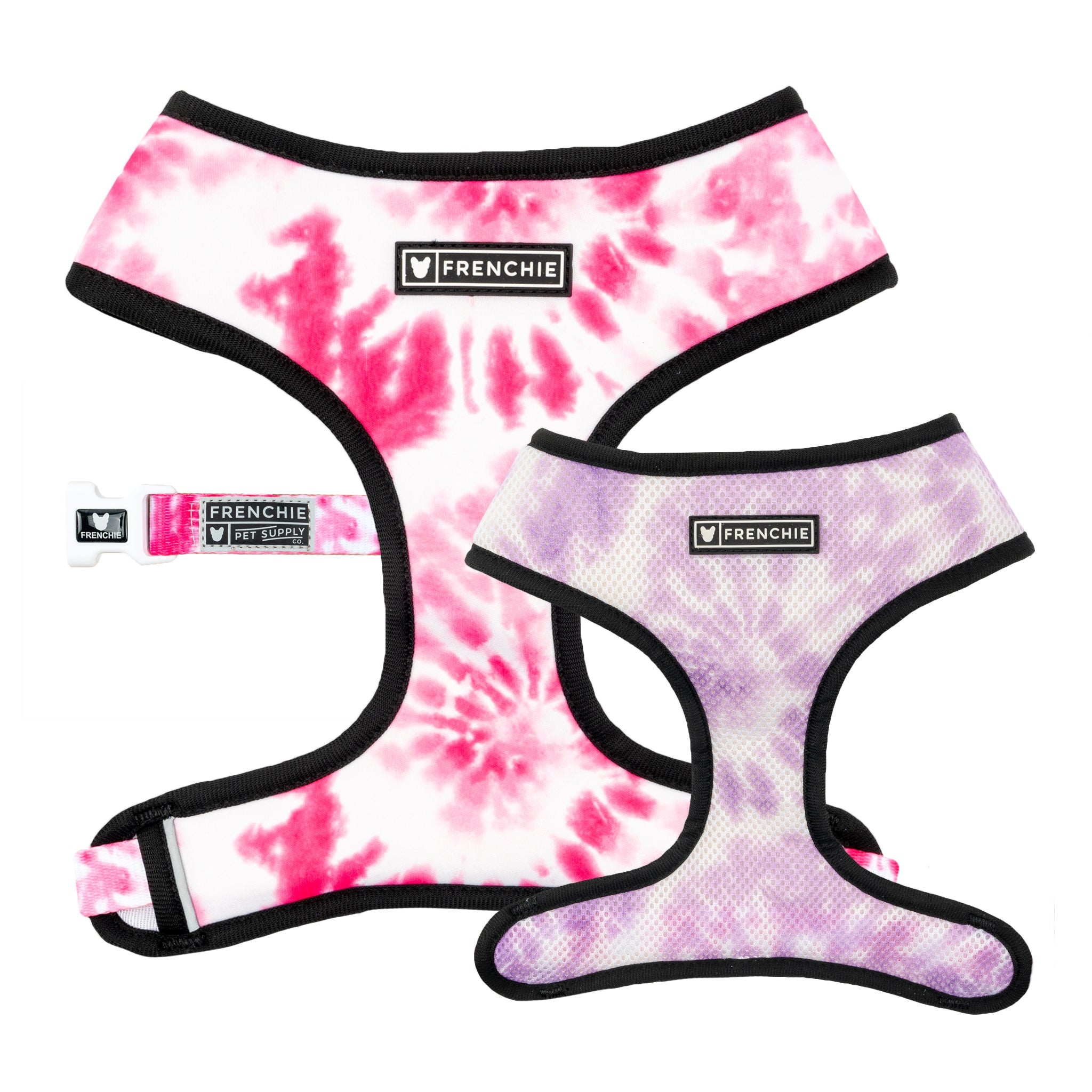 Frenchie Duo Reversible Harness - Pink Tie Dye by Frenchie Bulldog