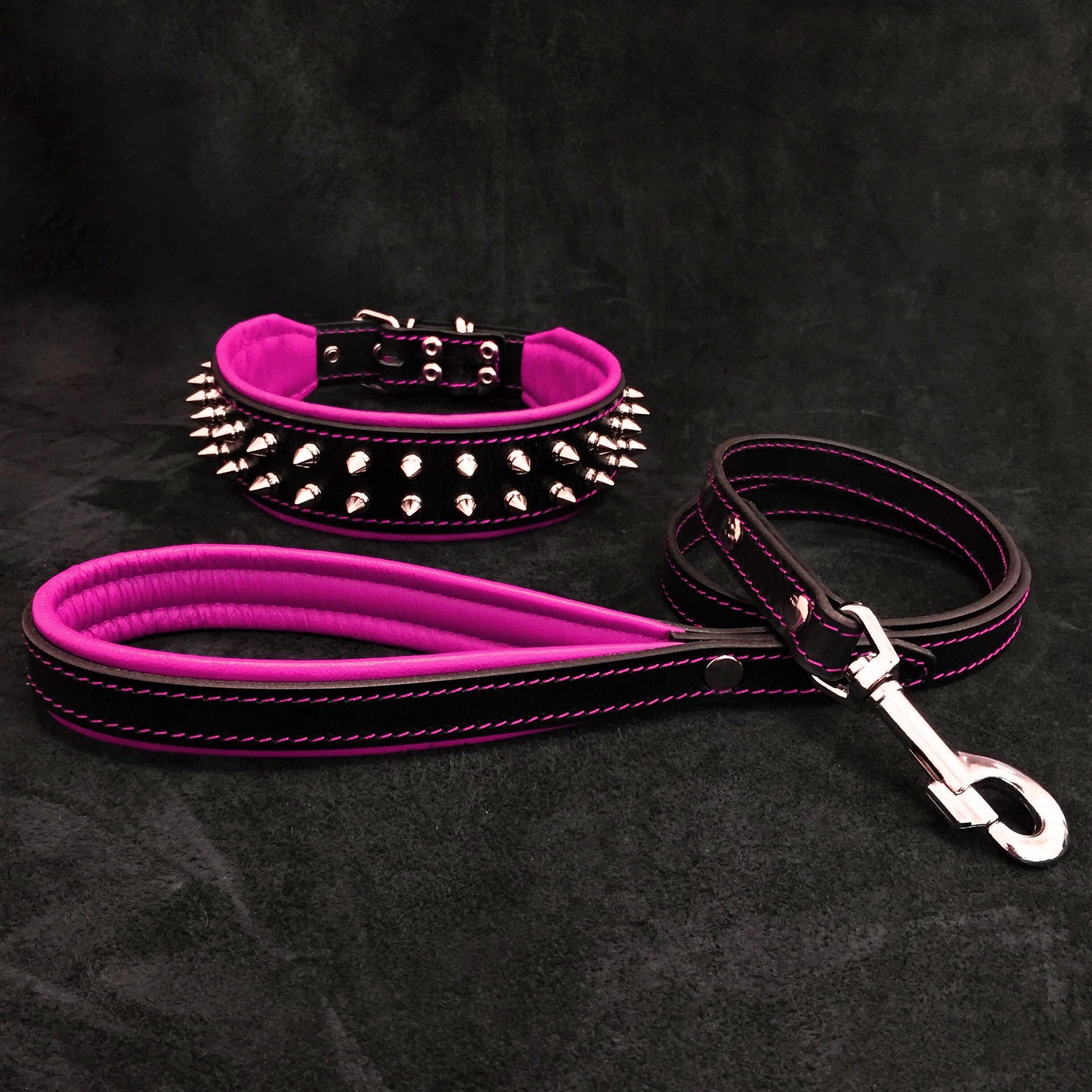 "Frenchie" Set- collar & leash. Pink by Bestia Dog Gear