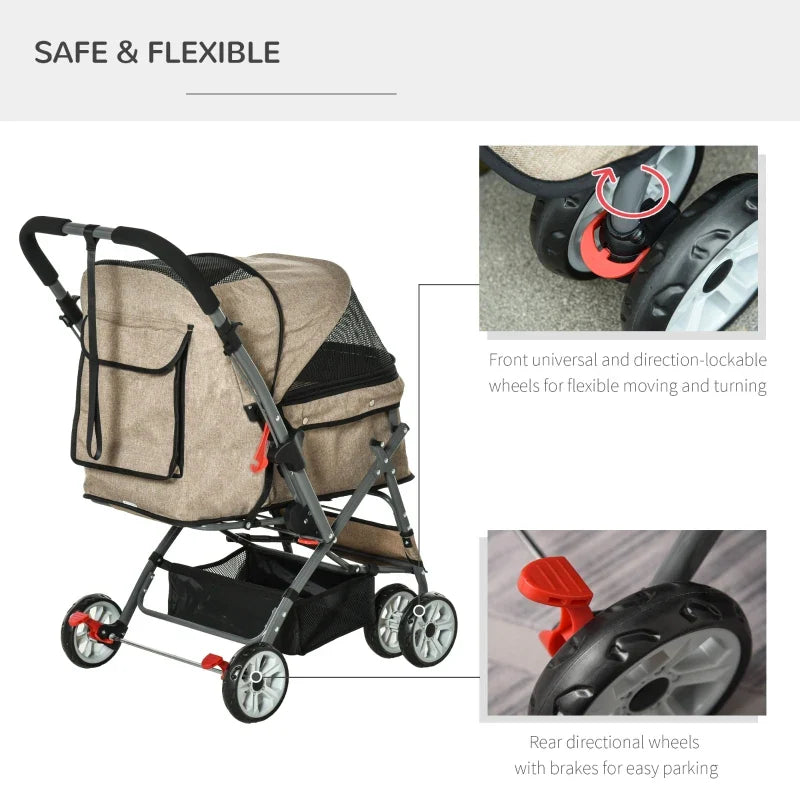 Pet Foldable Travel Carriage Stroller with Reversible Handle by Furr Baby Gifts