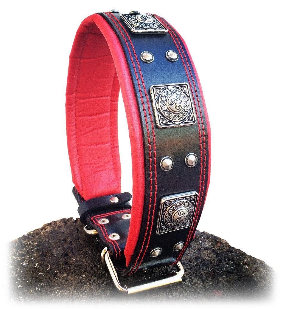 The "Eros" collar 2.5 inch wide black & red by Bestia Dog Gear