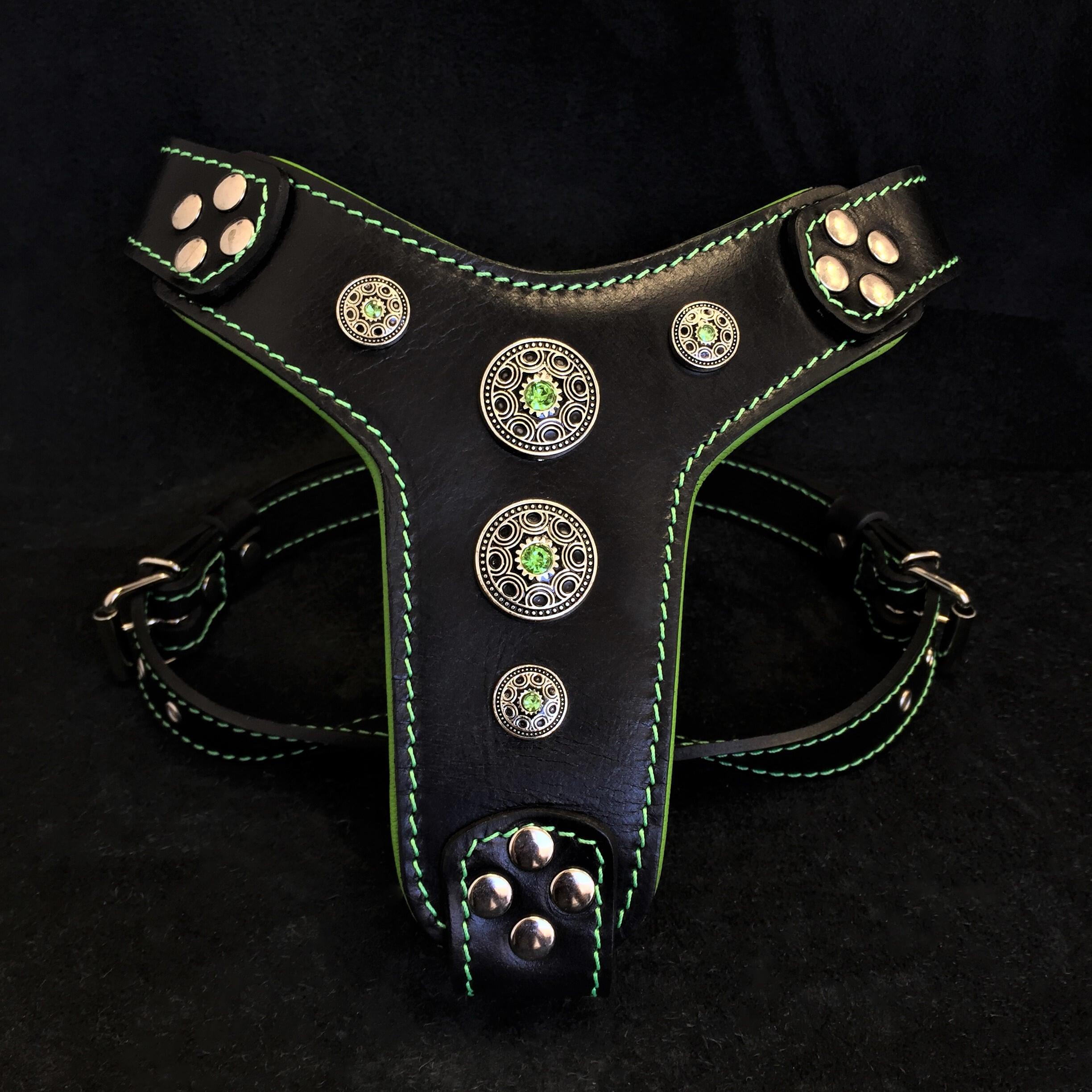 The ''Bijou'' harness Black & Green Small to Medium Size by Bestia Dog Gear