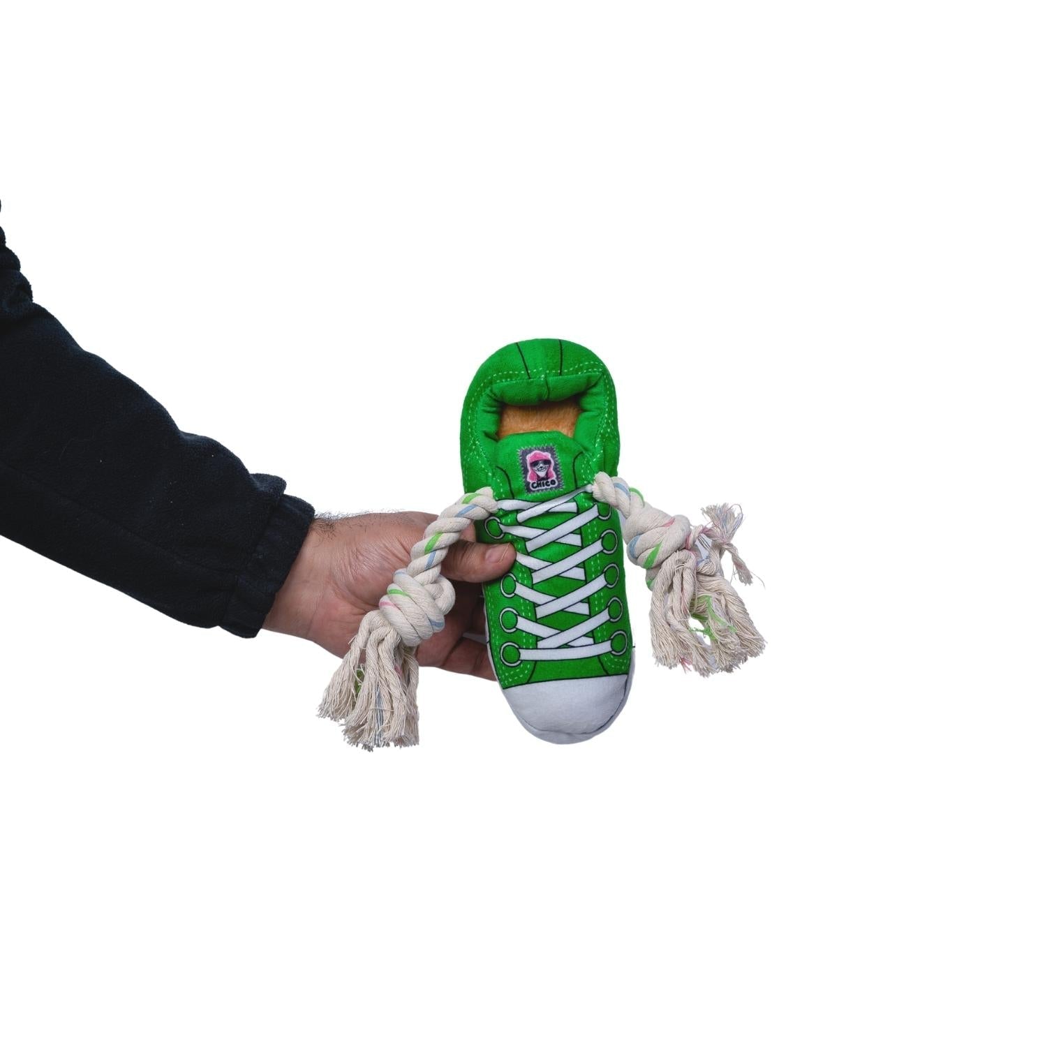 Squeaky Comfort Plush Sneaker Dog Toy – with Treat Compartment, Safe & Durable – Green by American Pet Supplies