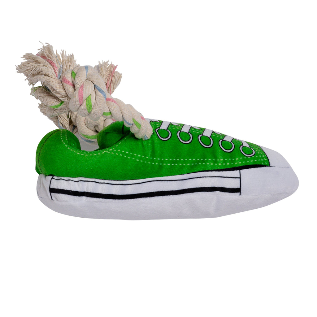 Squeaky Comfort Plush Sneaker Dog Toy – with Treat Compartment, Safe & Durable – Green by American Pet Supplies