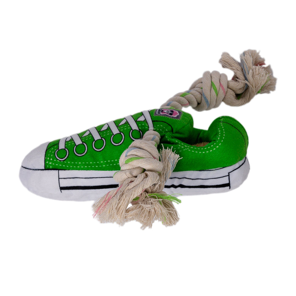 Squeaky Comfort Plush Sneaker Dog Toy – with Treat Compartment, Safe & Durable – Green by American Pet Supplies