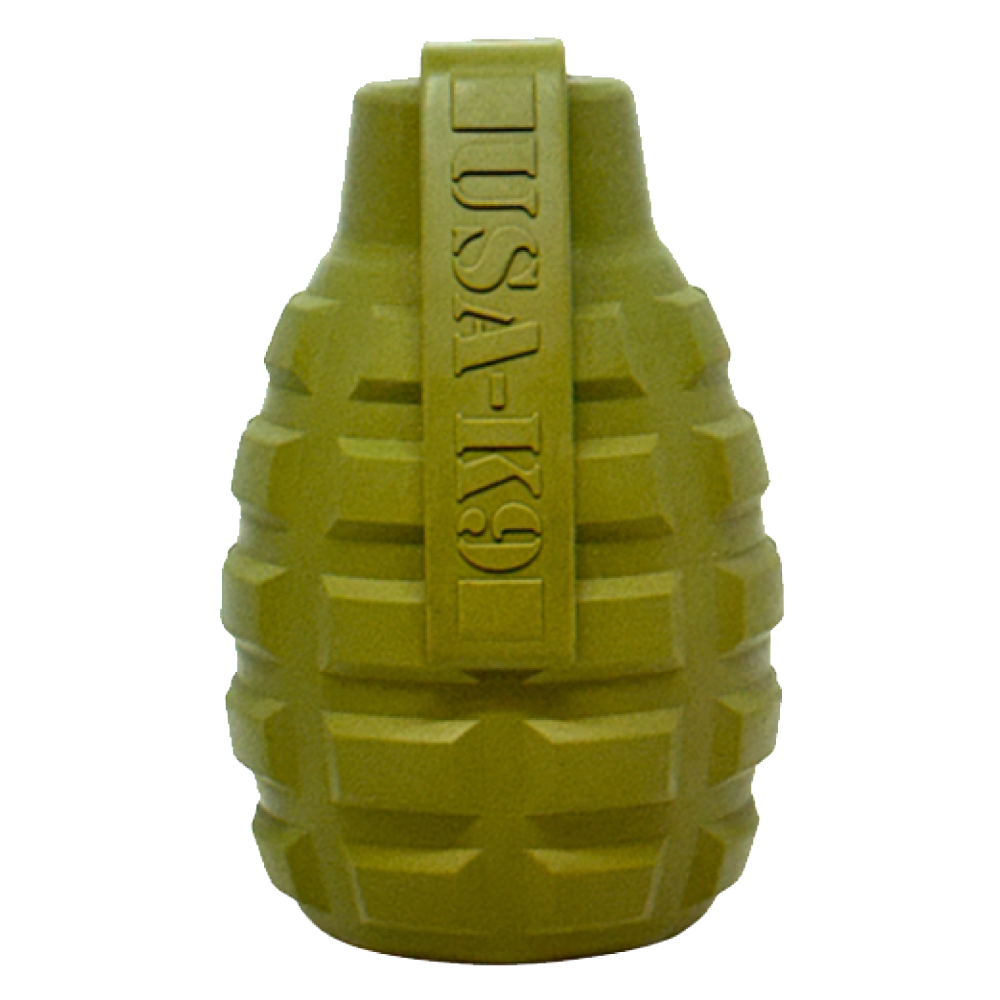 USA-K9 Grenade Shaped eDispenser Durable Dog Chew Toy & Treat Dispenser - Army Green by SodaPup/True Dogs, LLC