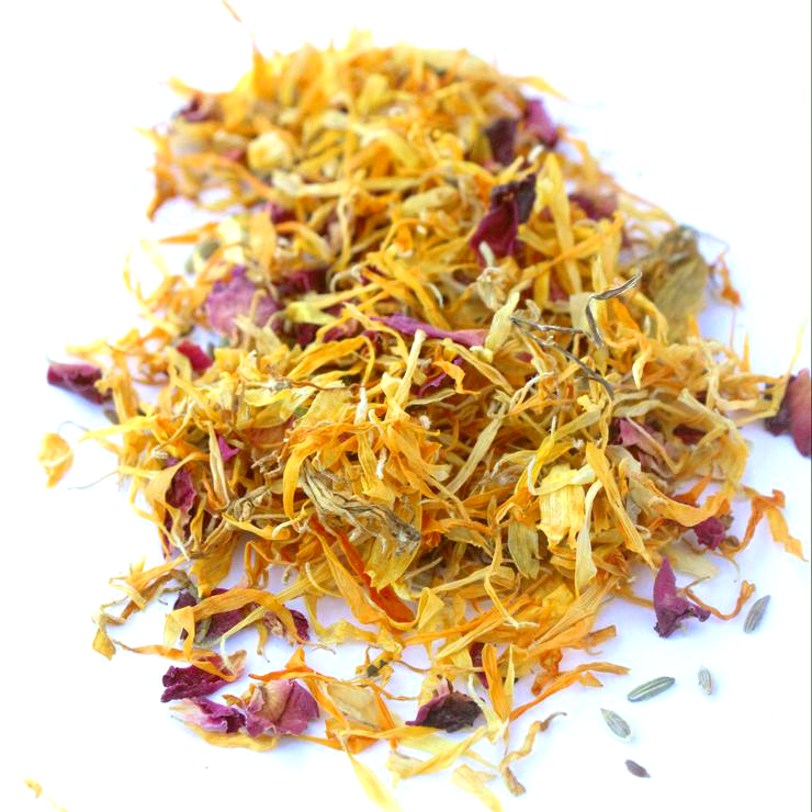 Happy Tummy Herbal Treat & Coop Herbs For Pet Chickens With Spearmint, Dill, Roses, Calendula, & Fenugreek by Dahlia Pets
