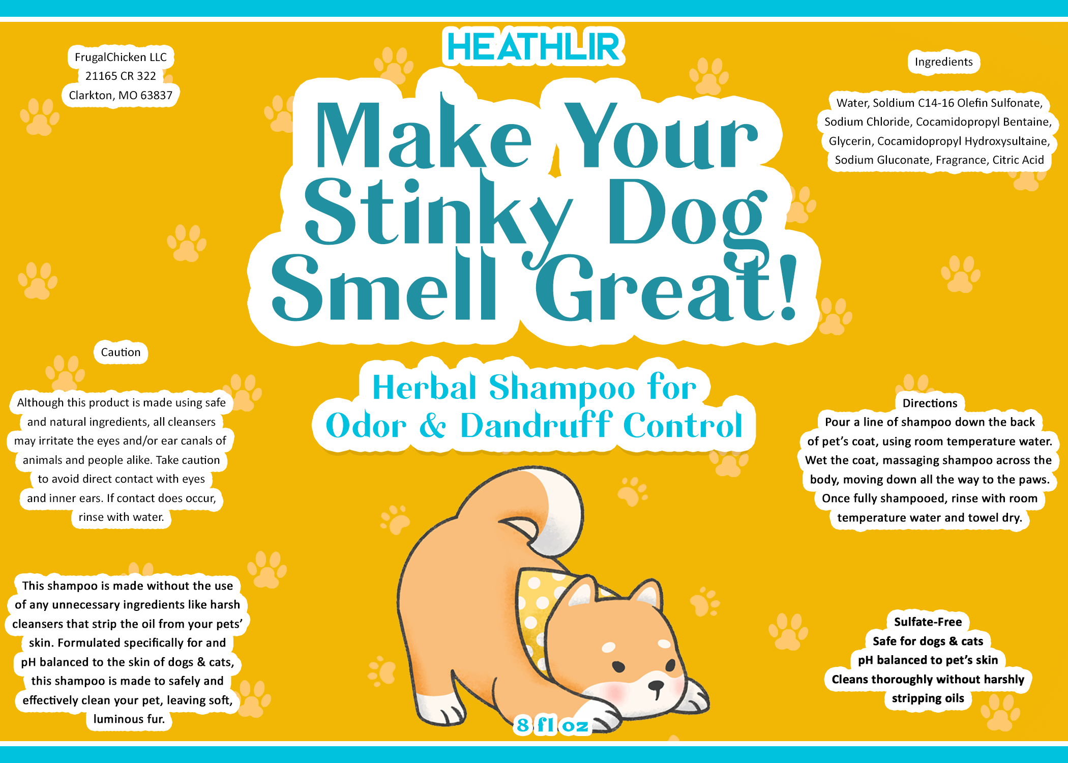 Make Your Stinky Dog Smell Great! Herbal Shampoo For Dogs (8 ounces) by Dahlia Pets