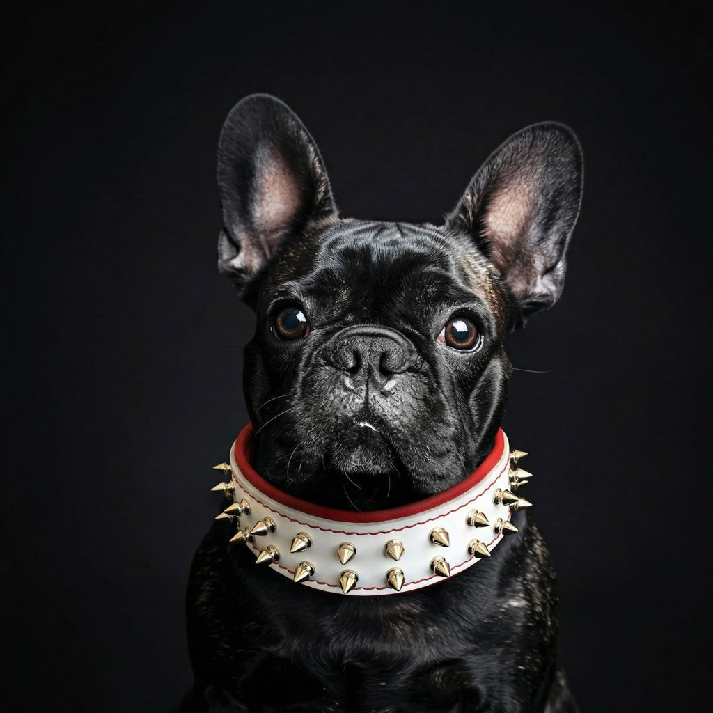 White "Frenchie" dog collar by Bestia Dog Gear