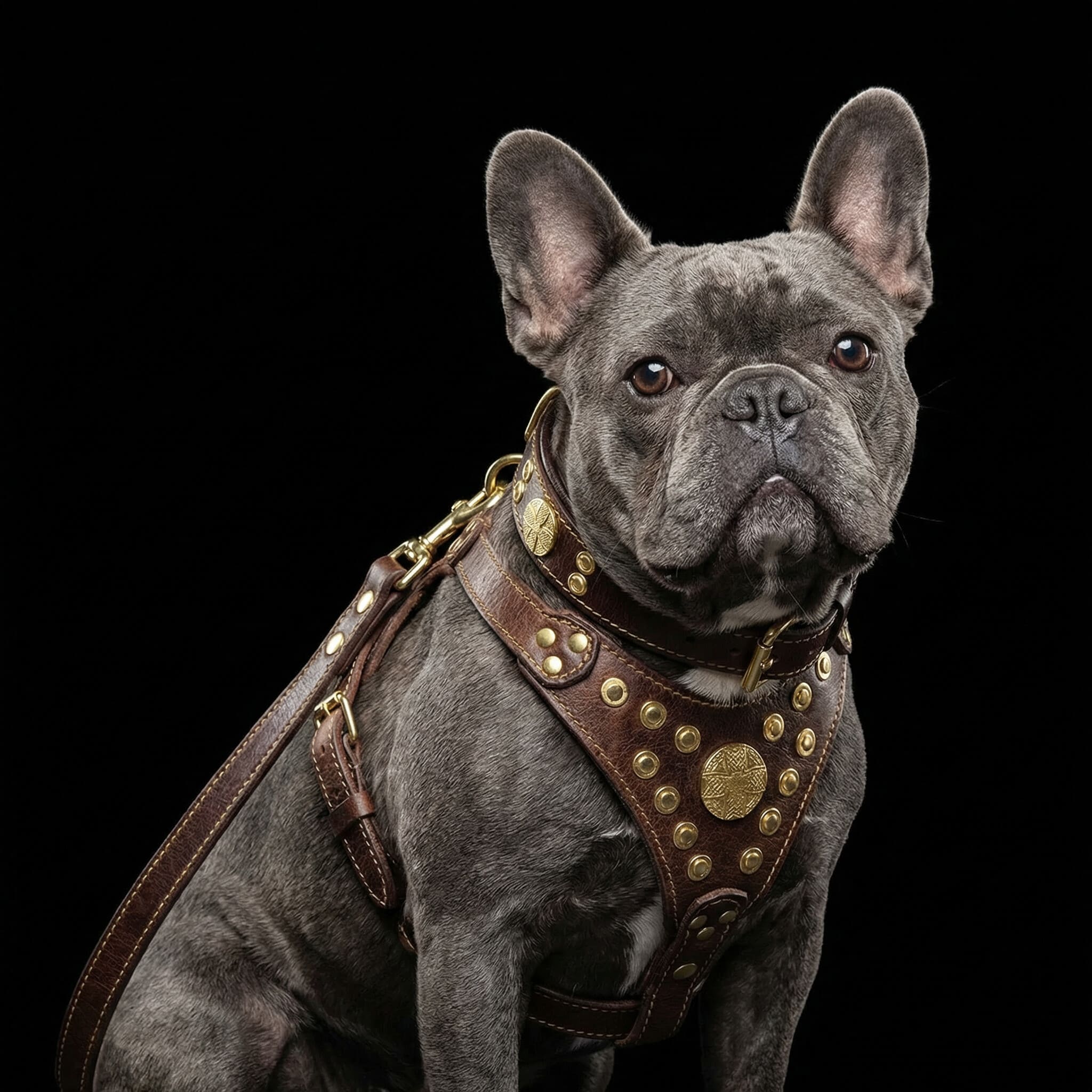 The ''Maximus'' harness Brown & Gold Small to Medium Size by Bestia Dog Gear