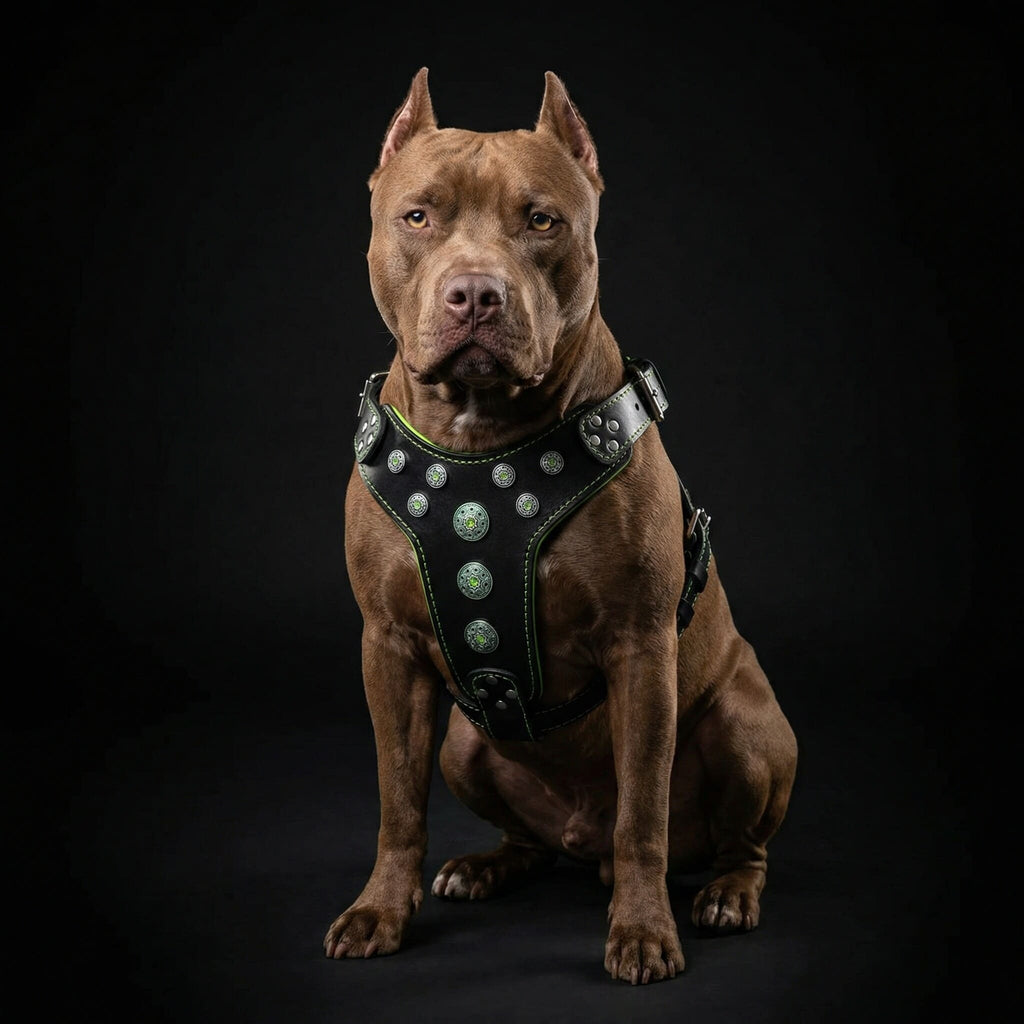 ''Bijou'' harness Black & Green for big dogs by Bestia Dog Gear