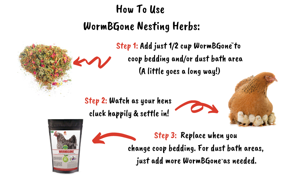 WormBGone Nesting Herbs For Pet Chickens With Roses, Chilis, Calendula, Dandelion For Healthier Coops by Dahlia Pets