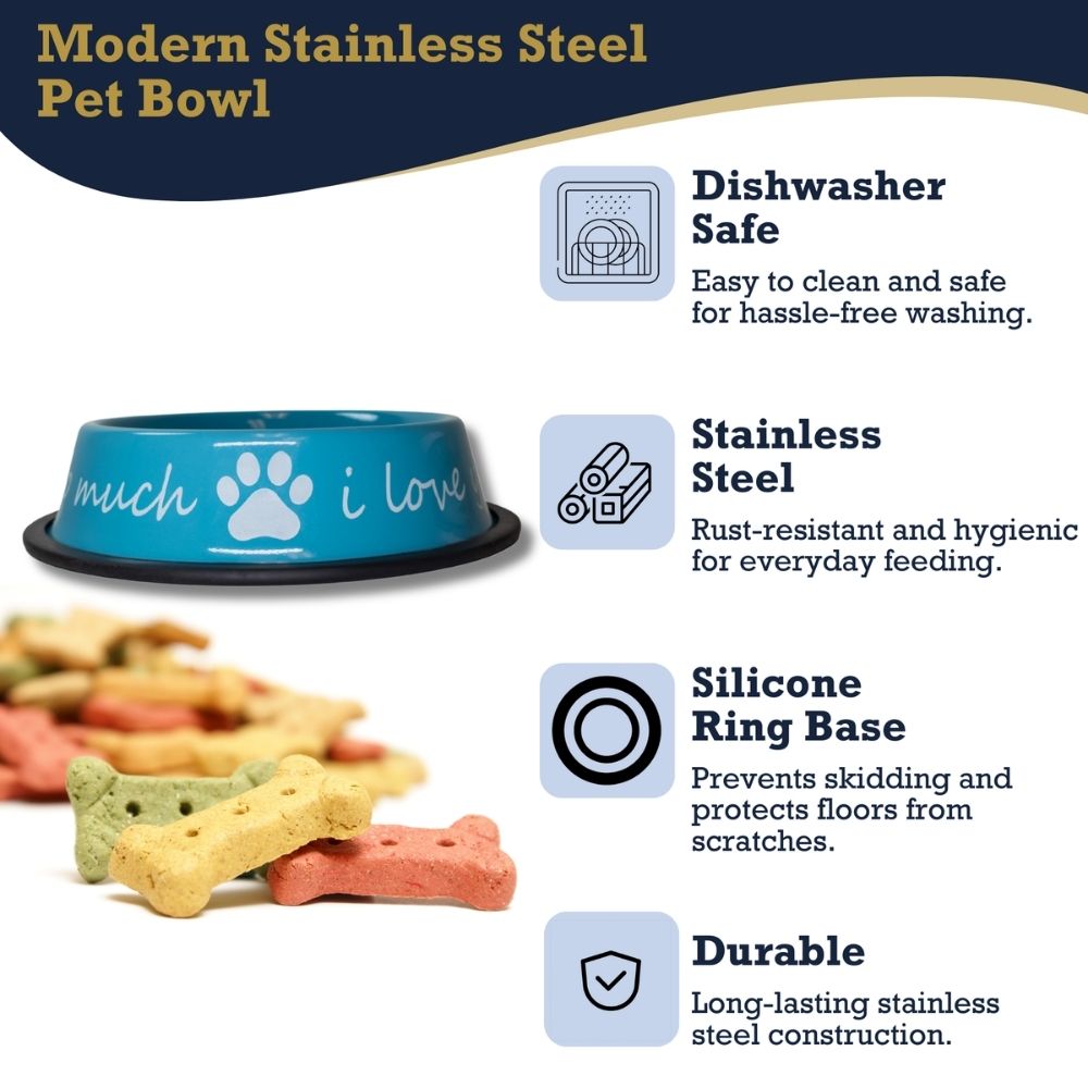 I LOVE YOU SO MUCH Modern Stainless Steel Dog Bowl – 24oz by American Pet Supplies