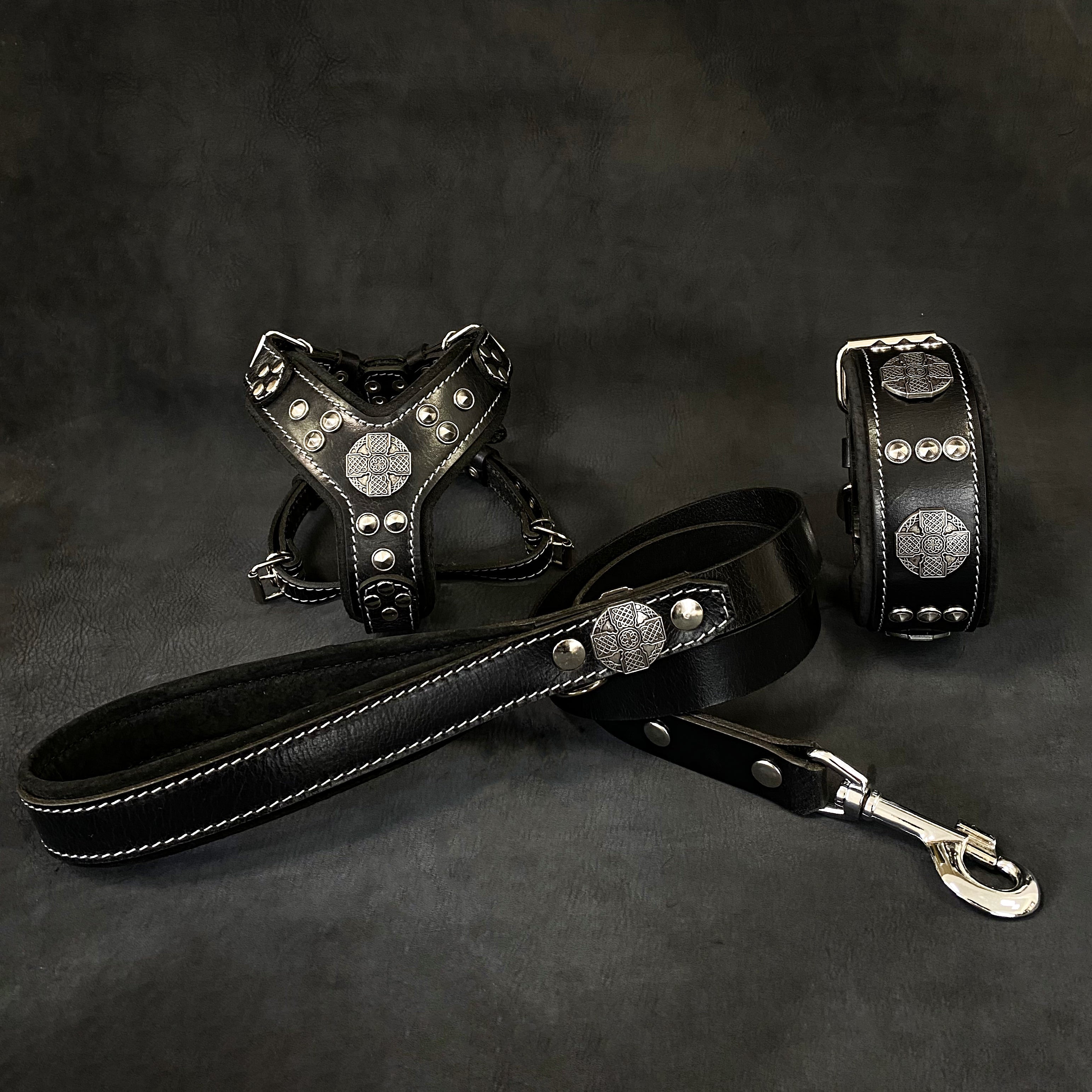 "Maximus Black&Silver" Small dog SET - Harness - collar - lead by Bestia Dog Gear