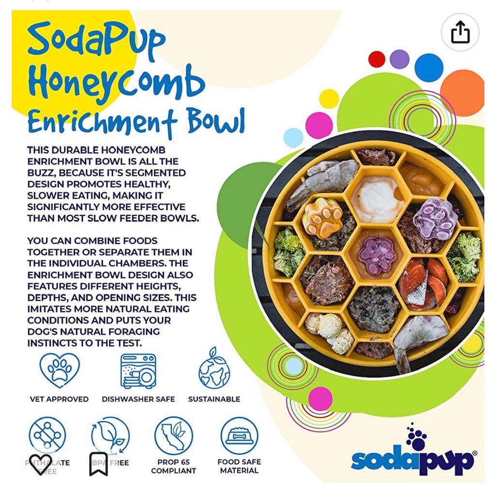 Honeycomb eBowl Deep Slow Feeder Dog Bowl for Enrichment | USA Made by SodaPup/True Dogs, LLC