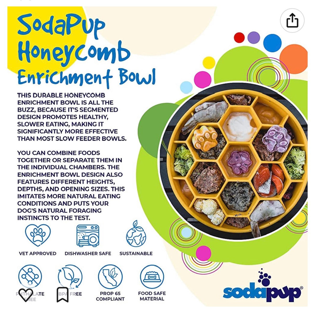 Honeycomb eBowl Deep Slow Feeder Dog Bowl for Enrichment | USA Made by SodaPup/True Dogs, LLC