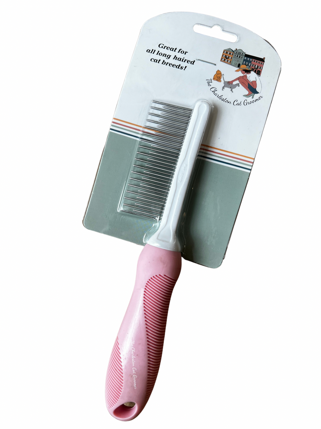 Detangling Pet Comb with Long & Short Stainless Steel Teeth for Removing Matted Fur by The Charleston Cat Groomer