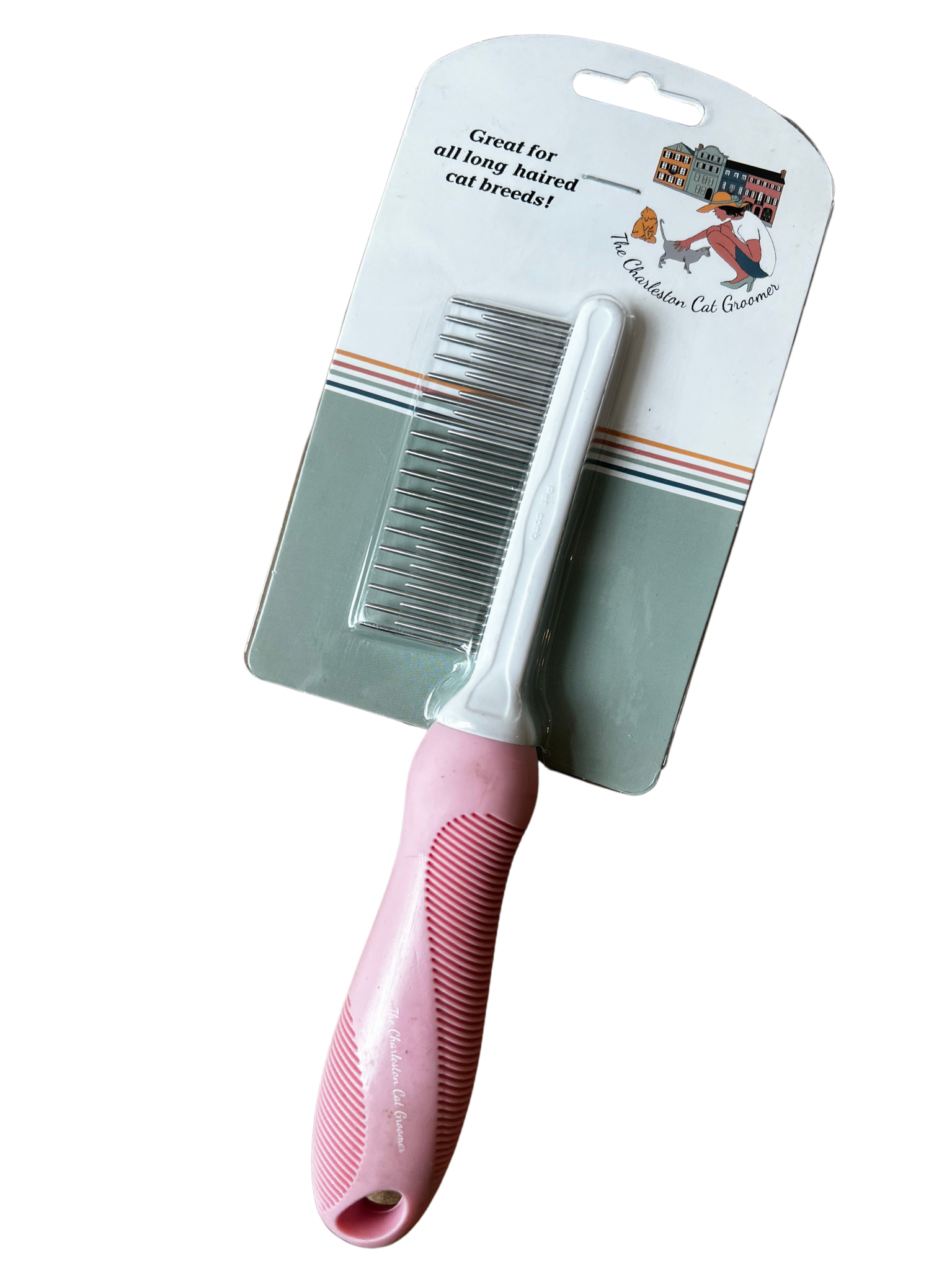Detangling Pet Comb with Long & Short Stainless Steel Teeth for Removing Matted Fur by The Charleston Cat Groomer
