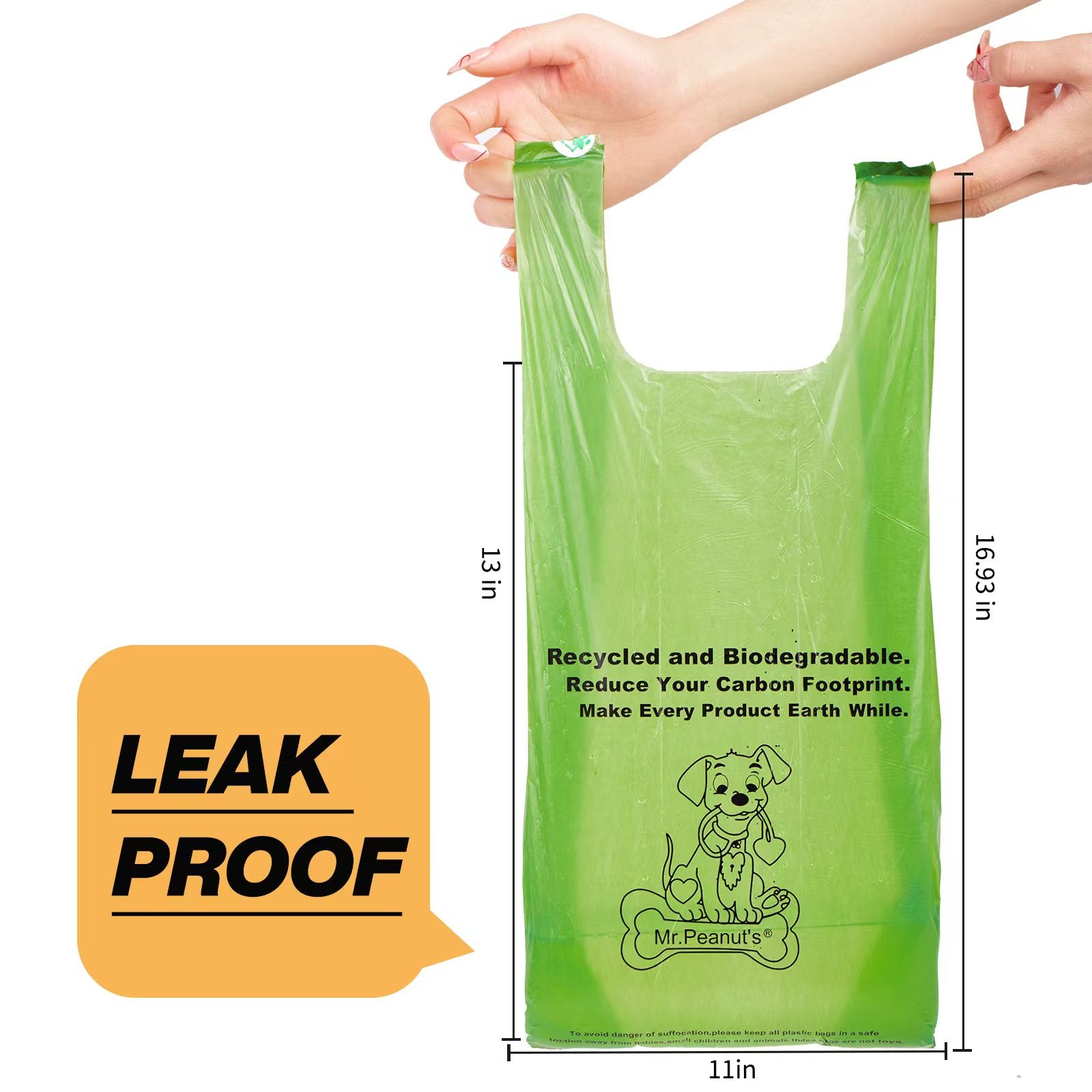 Mr. Peanut's XL Pooper Scooper Sized 13X11" BioDegradable BioPlastic Recycled Plant Based Waste Bags - 160 Count by Mr. Peanut's Pet Carriers
