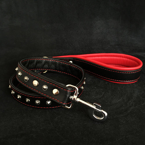 Black soft leather studded leash by Bestia Dog Gear