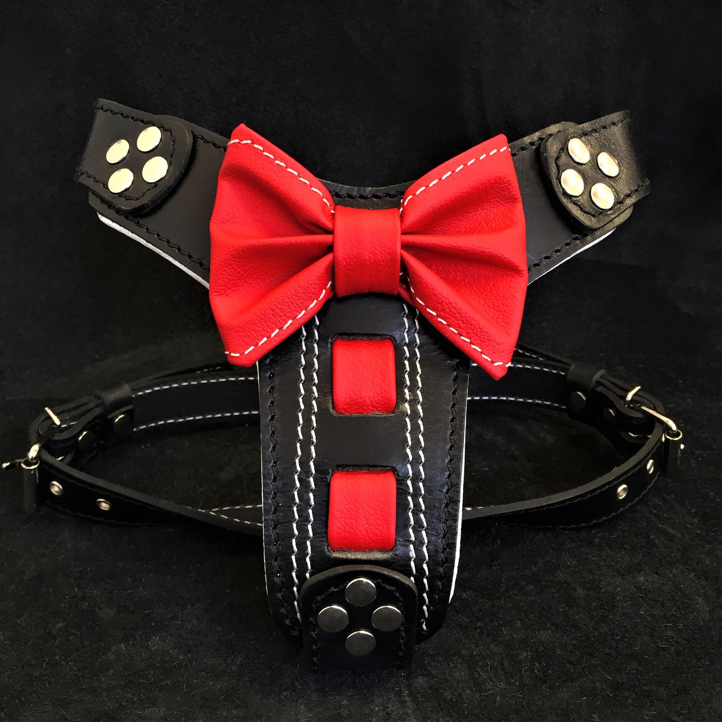 The "Bowtie" handmade leather harness black Small to Medium Size by Bestia Dog Gear
