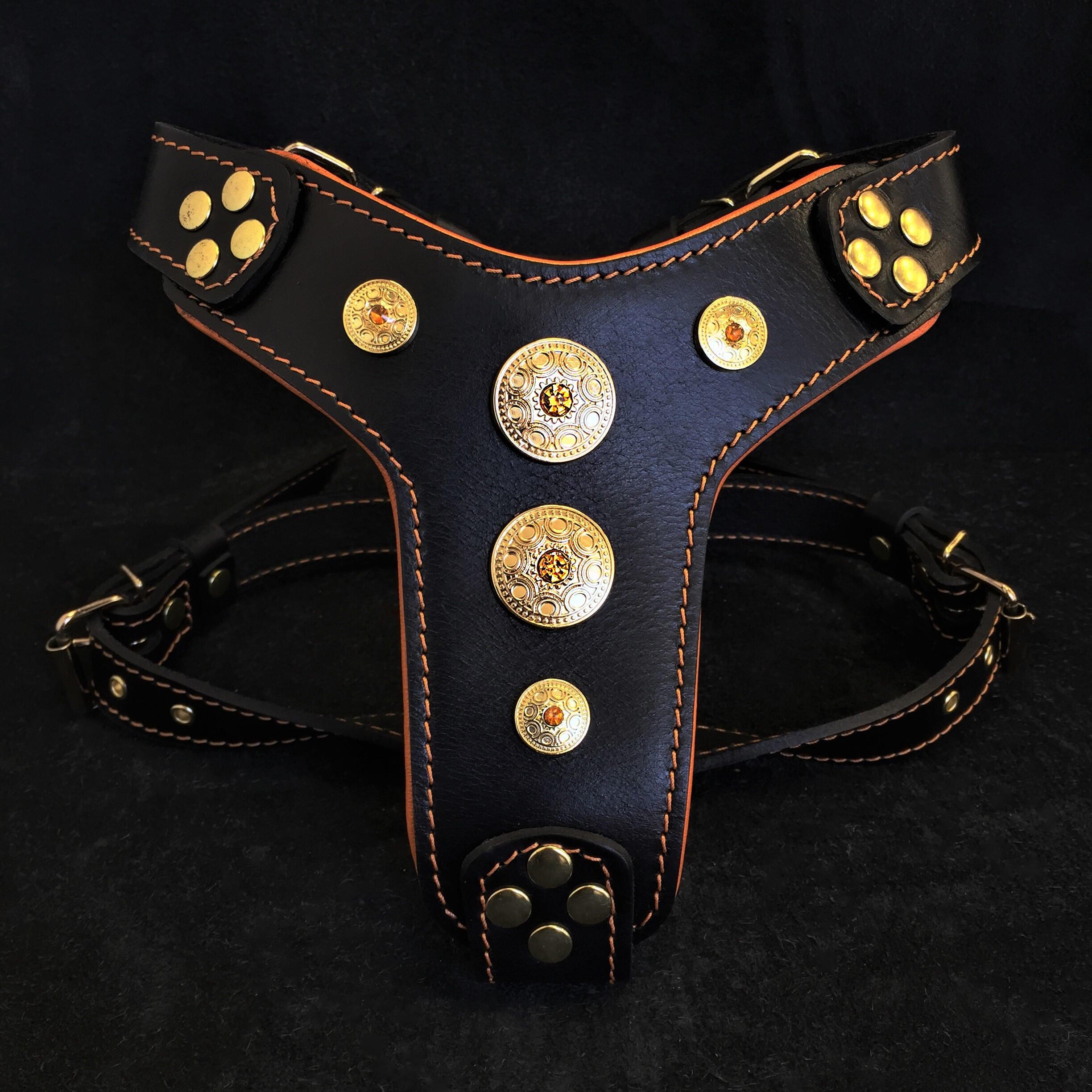 The ''Bijou'' harness Black & Orange Small to Medium Size by Bestia Dog Gear