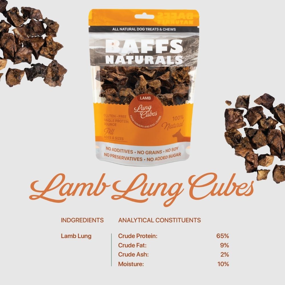 BAFFS NATURALS All-Natural Premium Lamb Lung Cubes – (7oz Bag) by American Pet Supplies