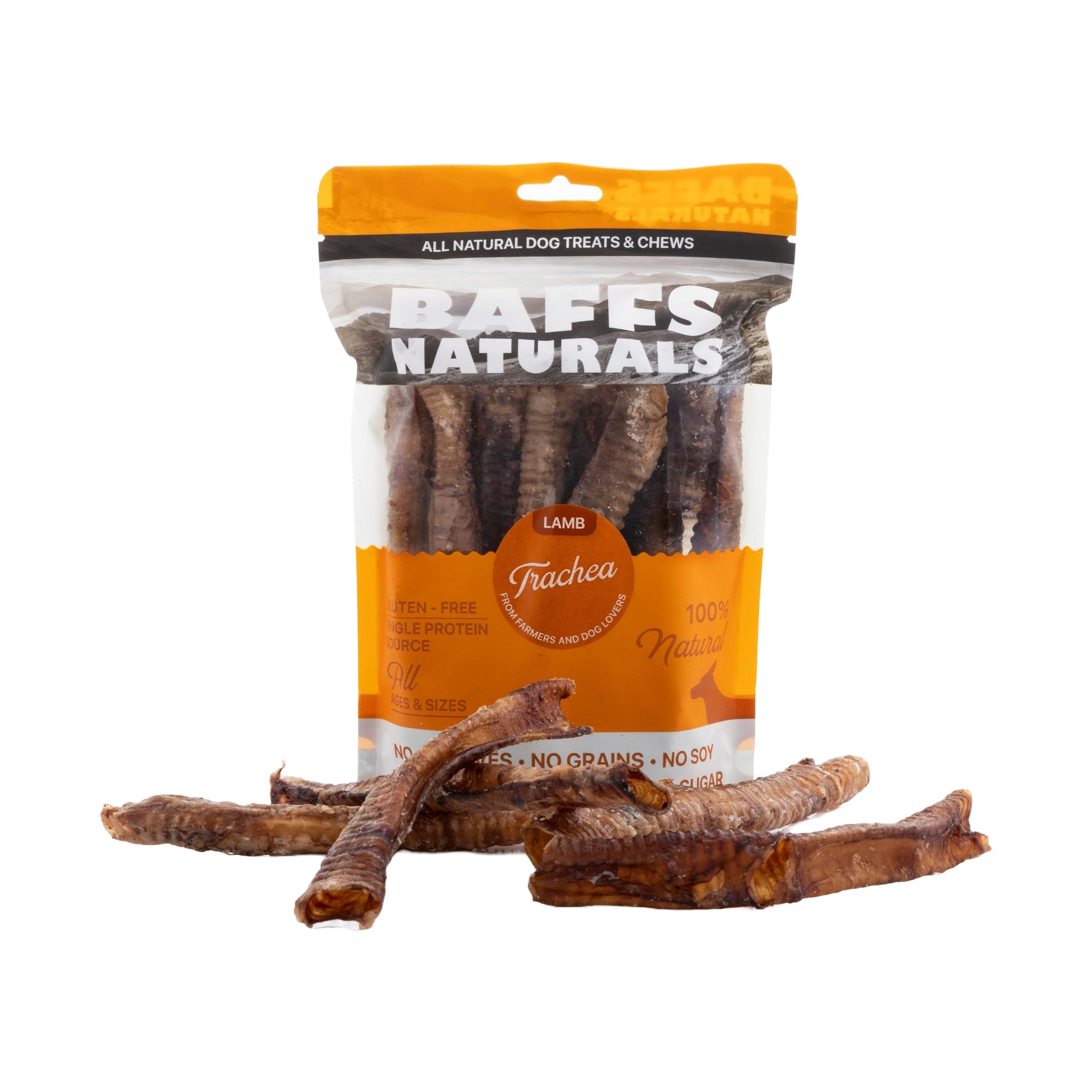 BAFFS NATURALS All-Natural Premium Lamb Trachea Dog Chews – 2 Pack (10 Chews Each) by American Pet Supplies