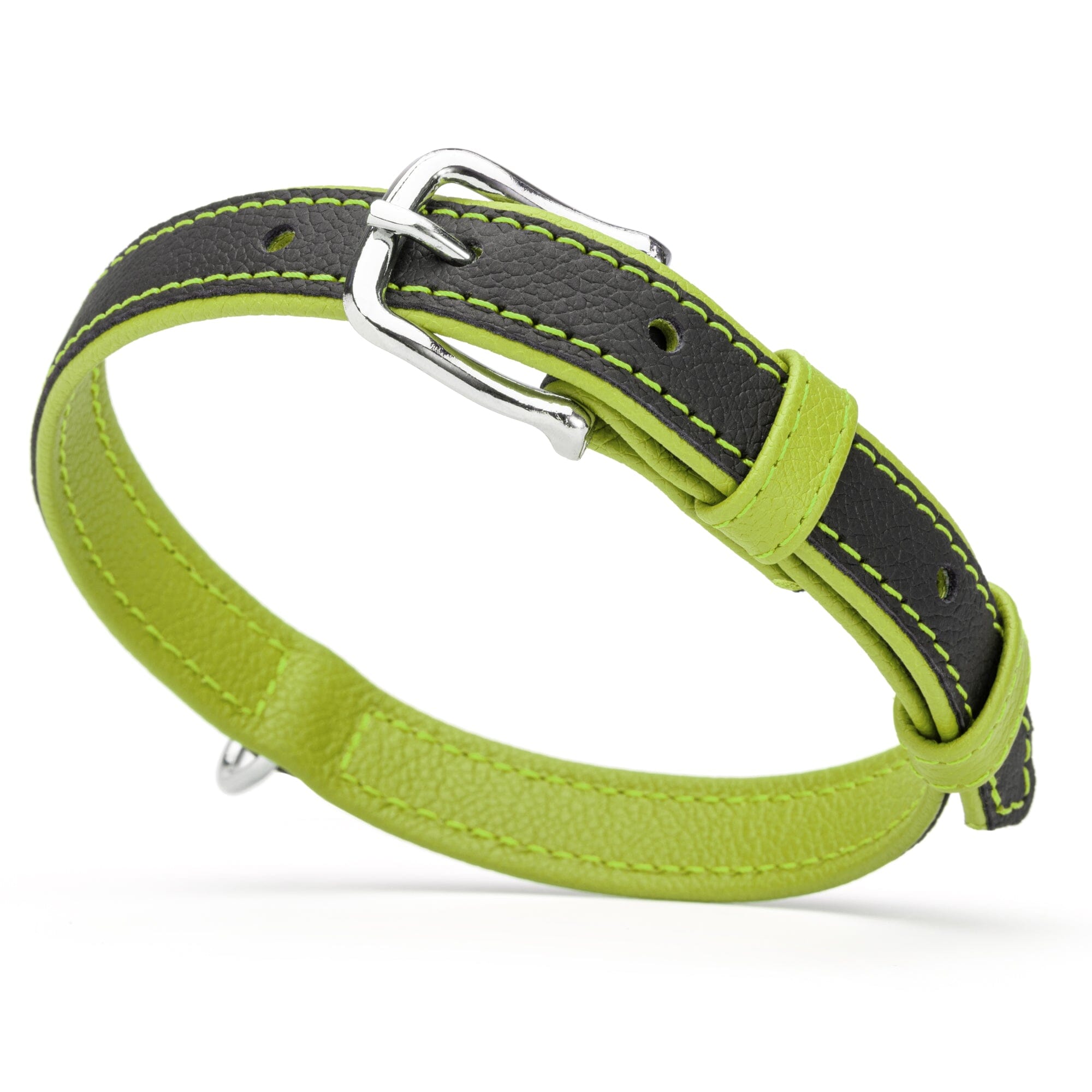 Soft Leather Dual-Color Flat Dog Collar by Dogline