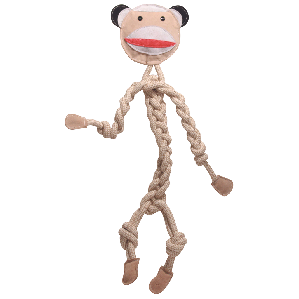 Stuey Sock Monkey Natural Rope Knottie® Dog Toy, Large (9mm rope diameter) by HuggleHounds