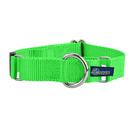 5/8″ and 1″ Neon Green Nylon Martingale Dog Collar by 2 Hounds Design