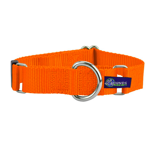 5/8″ and 1″ Neon Orange Nylon Martingale Dog Collar by 2 Hounds Design