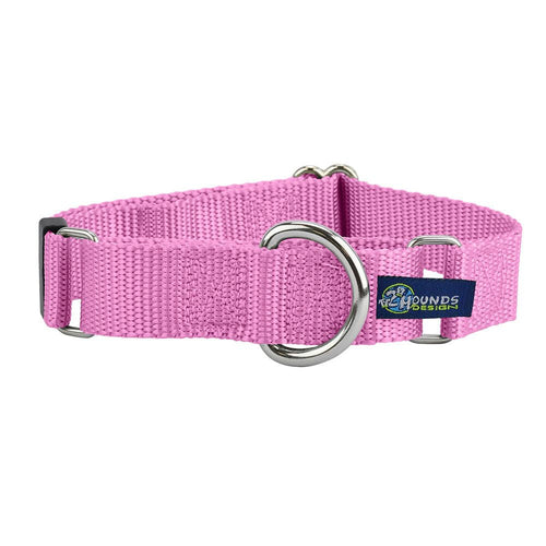 5/8″ and 1″ Rose Pink Nylon Martingale Dog Collar by 2 Hounds Design