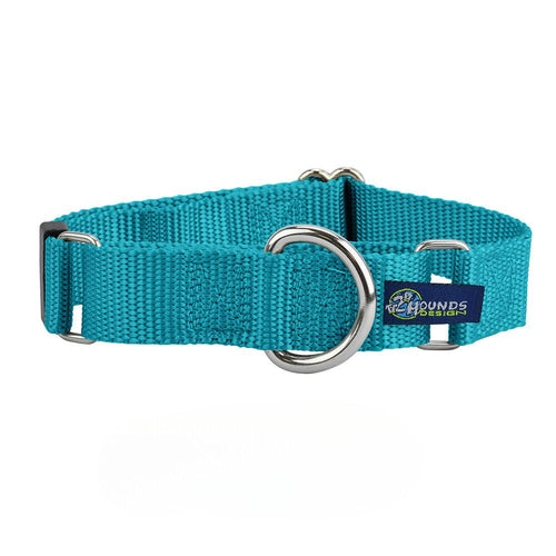 5/8″ and 1″ Teal Nylon Martingale Dog Collar by 2 Hounds Design