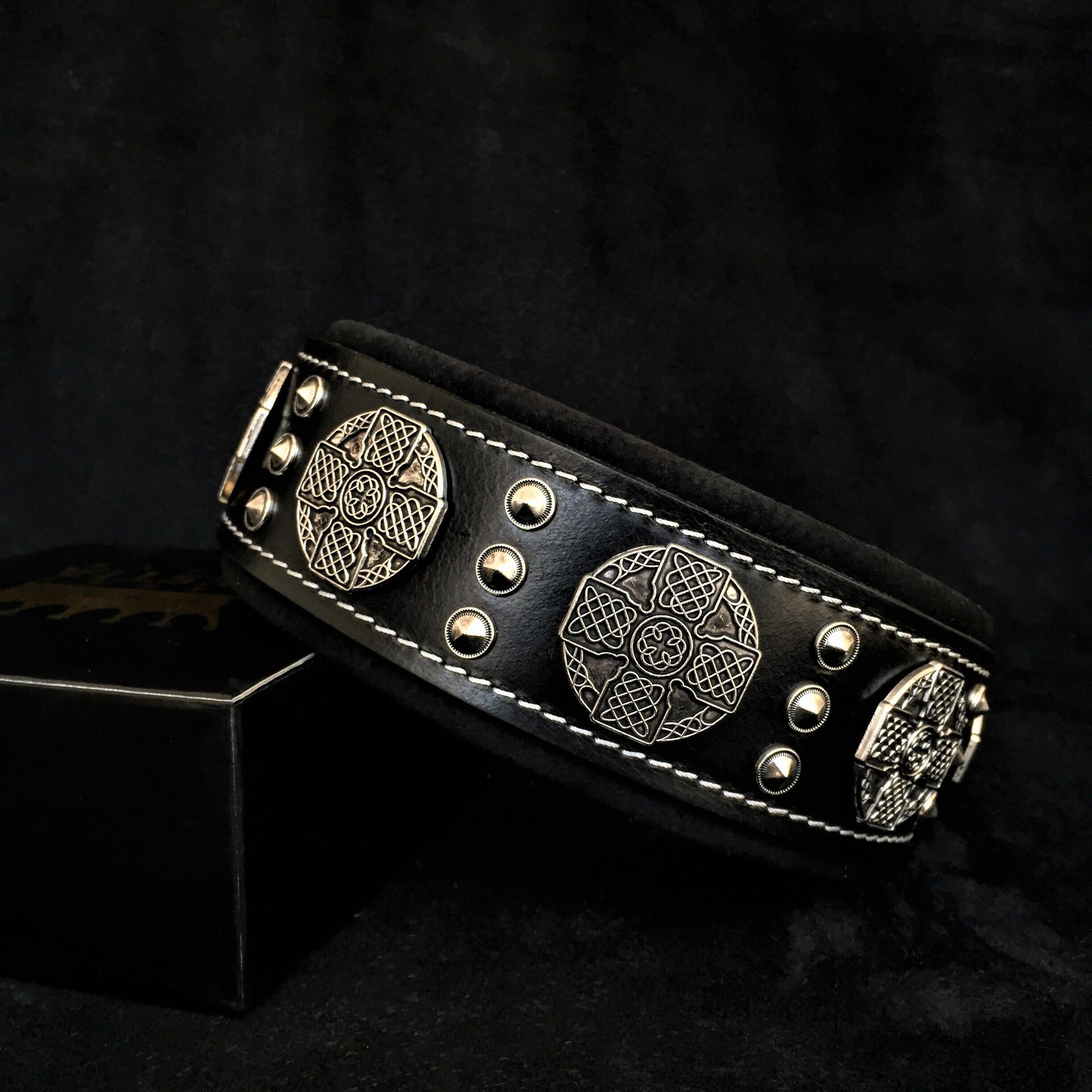 The "Maximus" collar 2.5 inch wide black & silver by Bestia Dog Gear