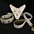 "Maximus White" BIG dog SET- Harness - collar - lead. Brass rivets by Bestia Dog Gear