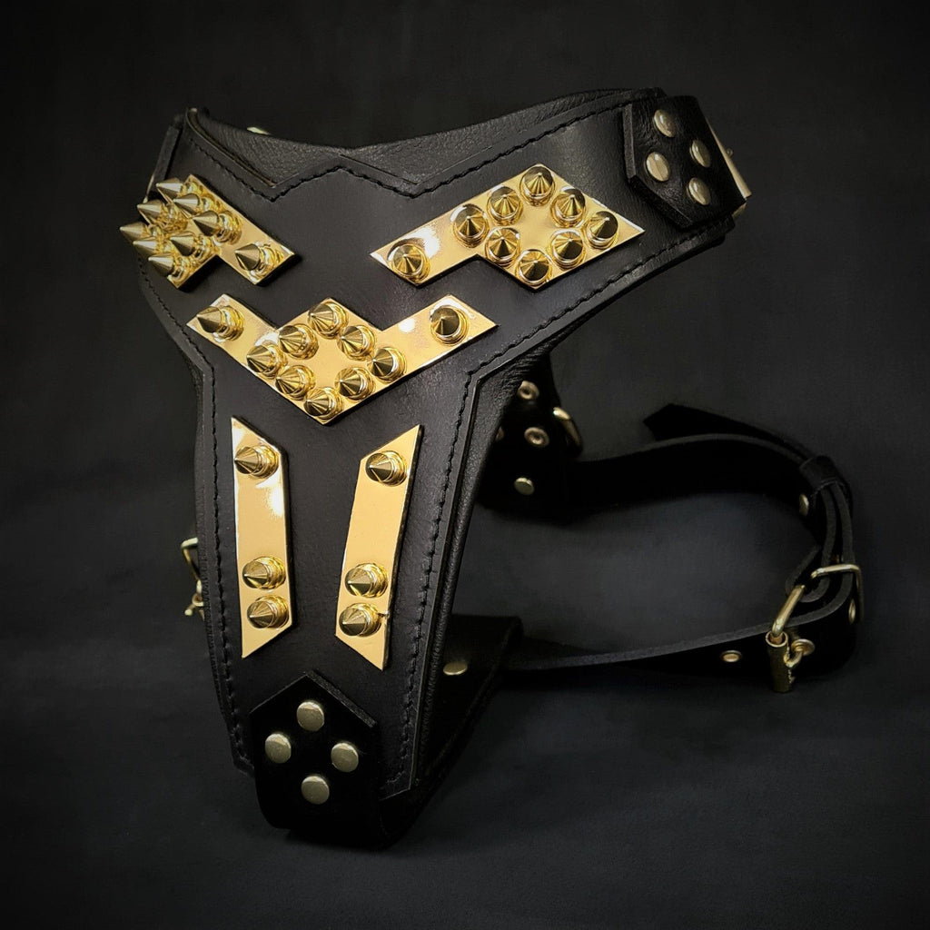 The ''Midas'' leather dog harness gold by Bestia Dog Gear
