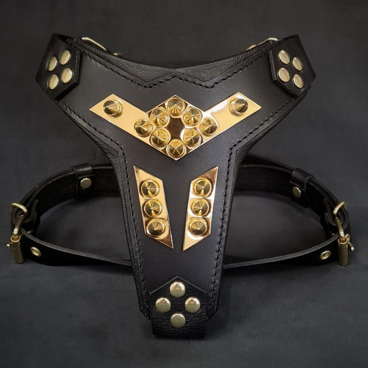 The ''Midas'' leather dog harness gold by Bestia Dog Gear
