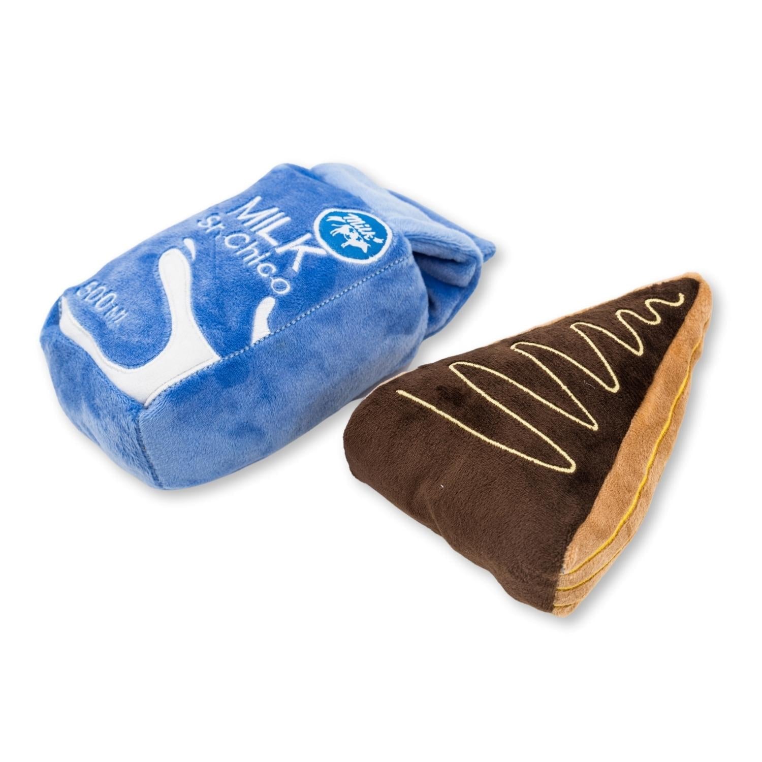 Cake Slice & Milk Midnight Snack Plush Dog Toy Gift Set – with Squeaker & Crinkle Paper by American Pet Supplies