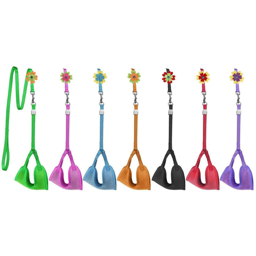 Mesh Step-In Nylon Dog Harness + Optional Flower Dog Leash by Dogline