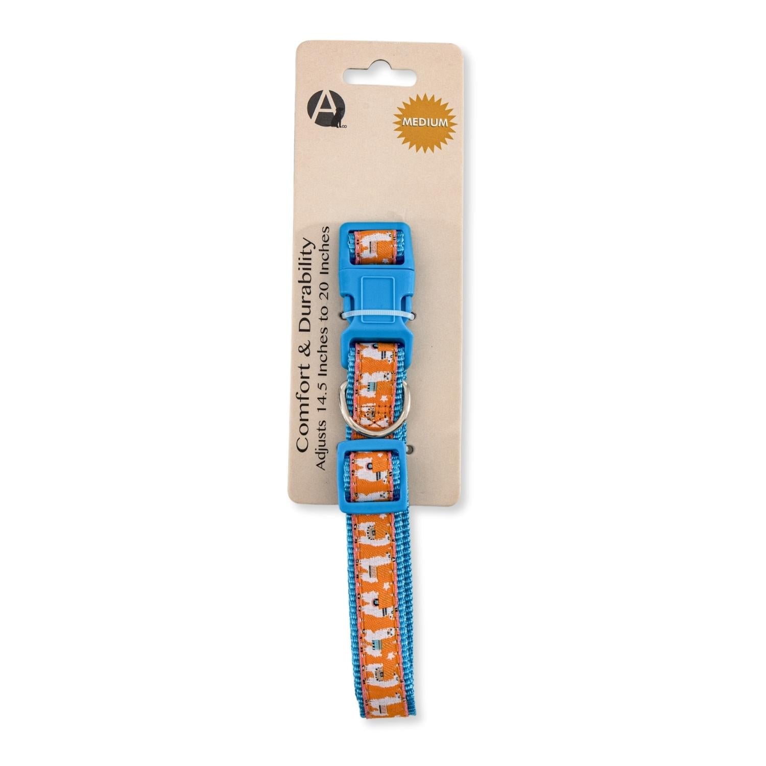 Nylon Dog Collar with Embroidered Llama Design, Adjustable, Comfortable & Secure Fit by American Pet Supplies