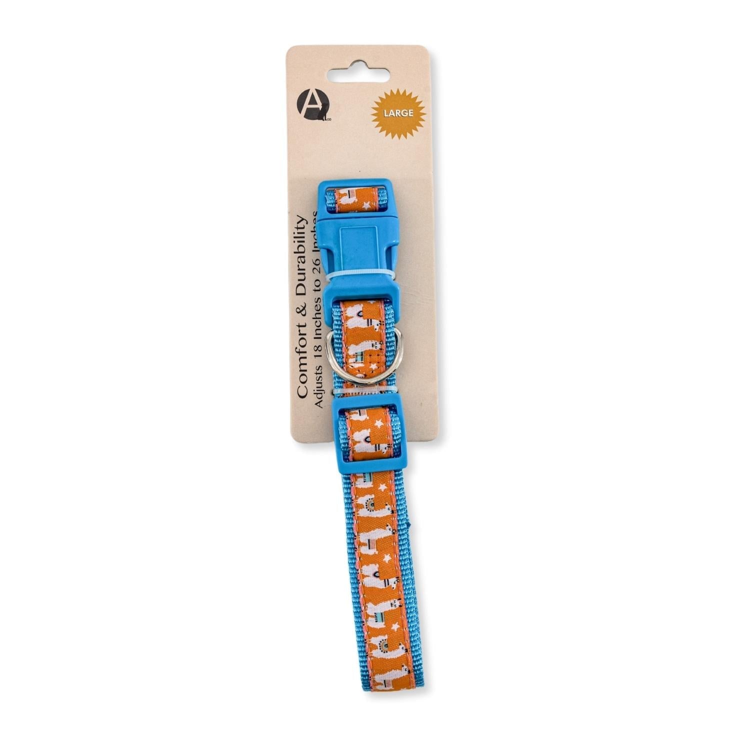 Nylon Dog Collar with Embroidered Llama Design, Adjustable, Comfortable & Secure Fit by American Pet Supplies