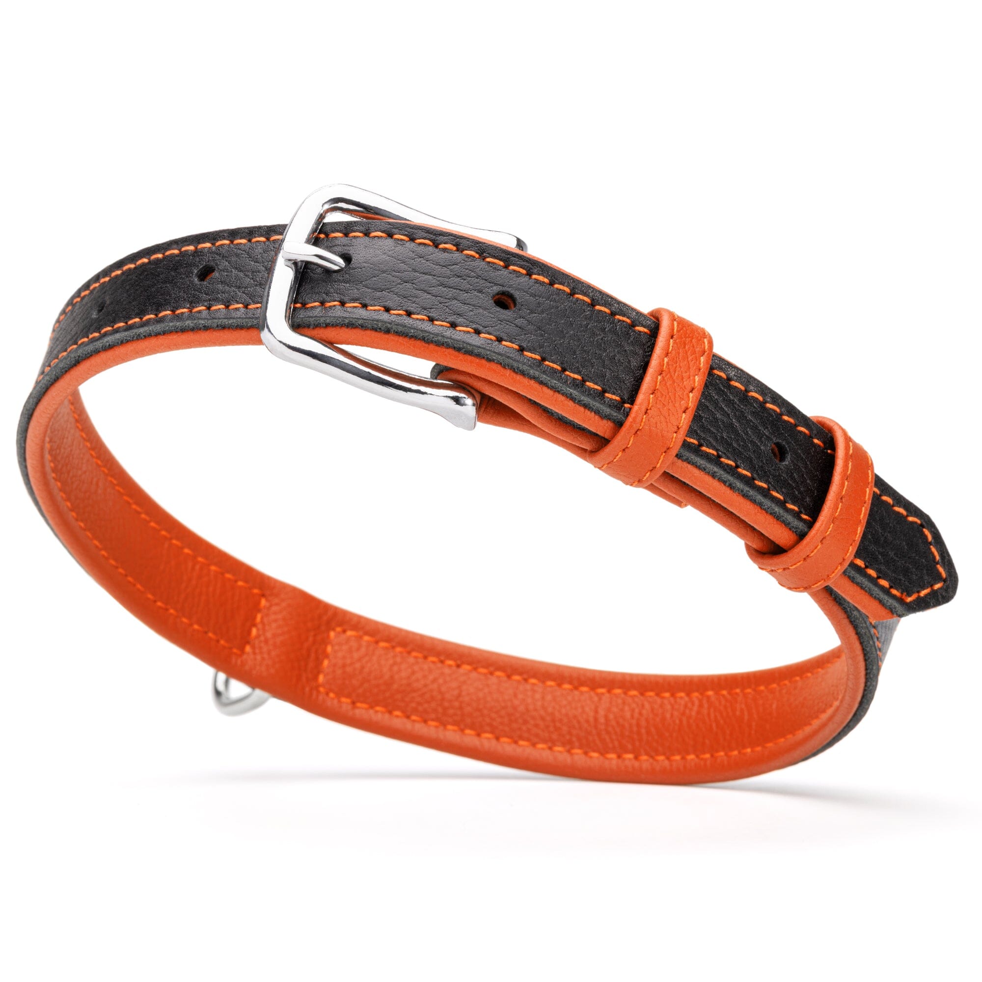 Soft Leather Dual-Color Flat Dog Collar by Dogline